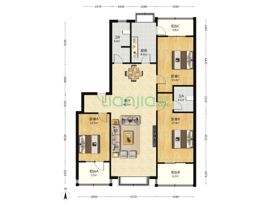 休门街85号 3室1厅2卫 142平方