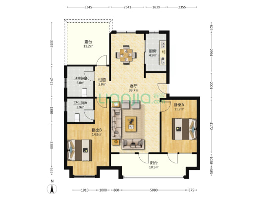 中海云麓公馆 2室1厅2卫 108平方