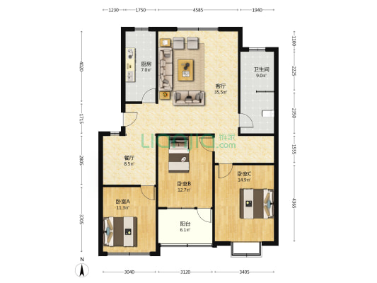 涧桥华明水泥厂宿舍 3室2厅1卫 129平方