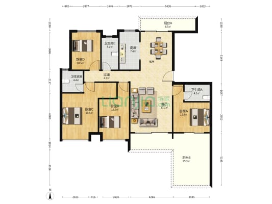 保利和光尘樾 4室1厅3卫 168平方