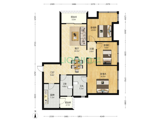 天府公园观澜8号熙岸 3室1厅2卫 126平方