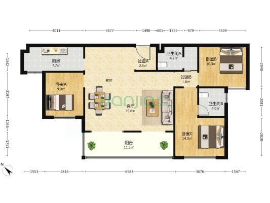 招商雍珑府 3室1厅2卫 130平方