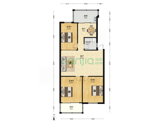 光明南大街60号院 3室2厅1卫 122平方