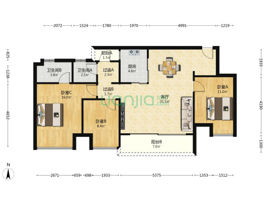 华润润府二期 3室1厅2卫 99平方