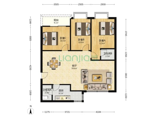 瑜进楼 3室1厅2卫 115平方