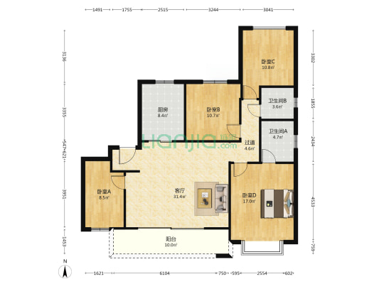 绿地海之城 4室1厅2卫 143平方