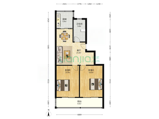 光华水韵西区 2室1厅1卫 92平方