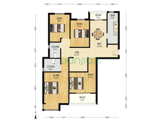 邓园新村 4室1厅2卫 188平方