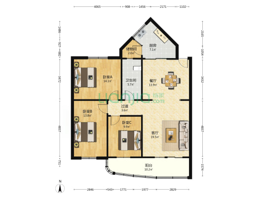 陕西省公路局家属住宅区 3室2厅1卫 128平方