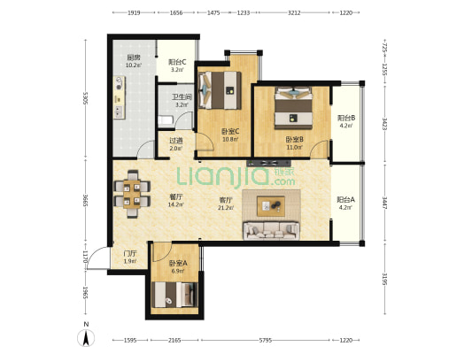 西城林语云舞西锦 3室2厅1卫 116平方