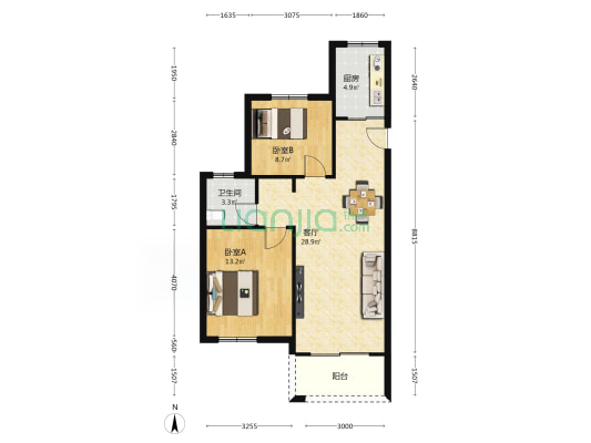 琴和家园 2室1厅1卫 89平方