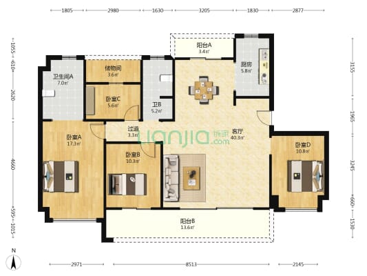 澳海云湘赋 4室1厅2卫 143平方