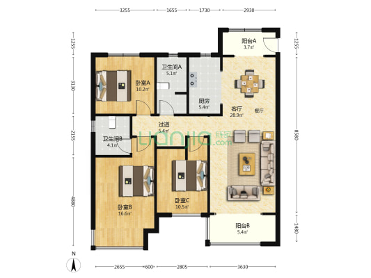 正商雅庭华府 3室1厅2卫 135平方
