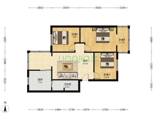 元通一巷11号 3室1厅1卫 88平方