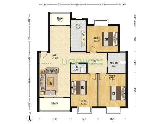 馨悦苑 3室1厅2卫 116平方