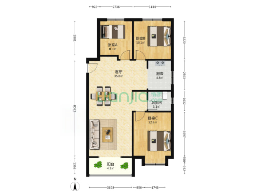 高远森霖城三区 3室1厅1卫 112平方