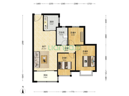 明月风荷 3室1厅1卫 101平方
