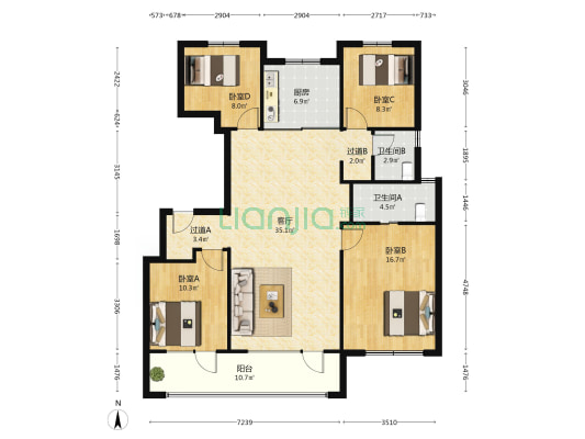 万科紫郡 4室1厅2卫 140平方