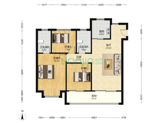 悦茂花园观邸 3室1厅2卫 117平方