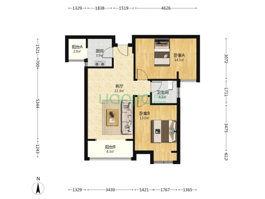 宏润达上城 2室1厅1卫 78平方
