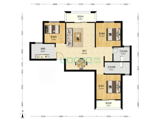振跃尚府 3室1厅2卫 123平方