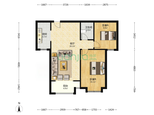 一线河景美宅，标准现房，即买即住-户型图