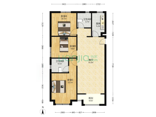 一线河景美宅，标准现房，即买即住-户型图