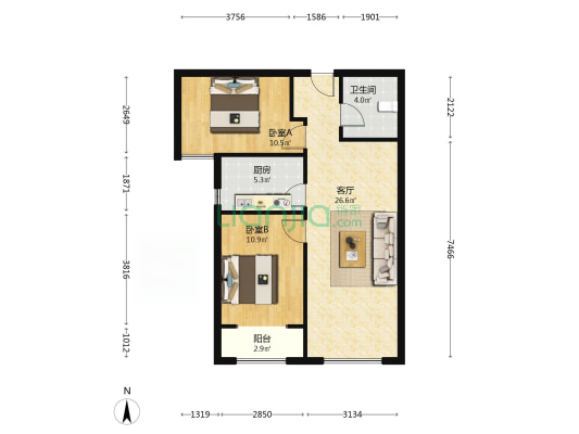 70大产权孔雀悦澜湾，81平44万永济公园旁高档社区-户型图