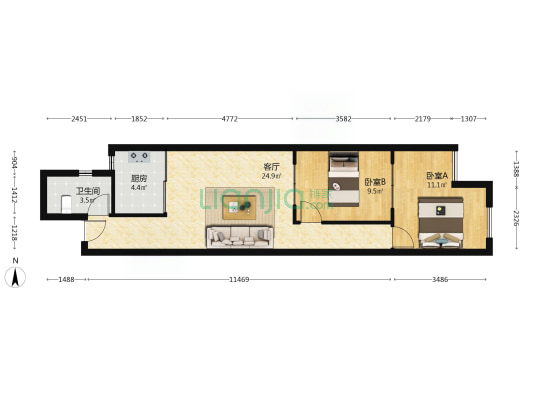 70年产权，居住，位置好，有房本，满二。-户型图