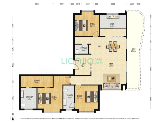 自然界河山Ⅱ 3室1厅3卫 208平方