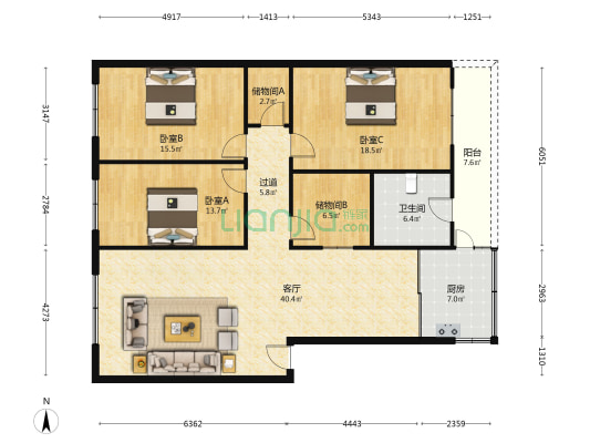 三元大道36号 3室1厅1卫 148平方