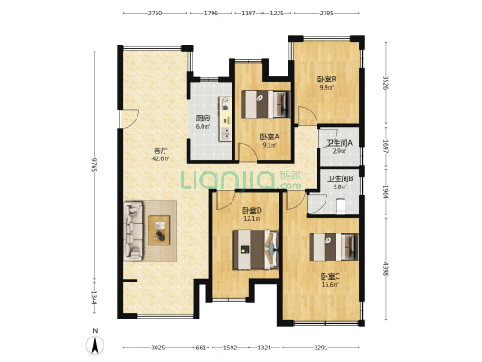 临澜墅 4室1厅2卫 122平方