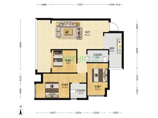 融信瑞和江山里 3室1厅2卫 106平方