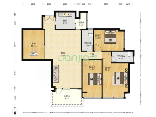 蔚蓝阁B区 4室1厅2卫 151平方