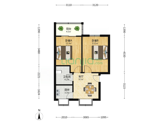 八一路电信宿舍 2室1厅1卫 56平方