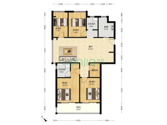 宋都柏悦府 4室1厅2卫 126平方