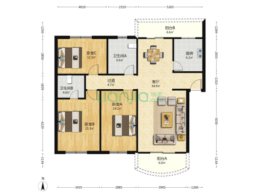 万家湖社区C区 3室1厅2卫 125平方