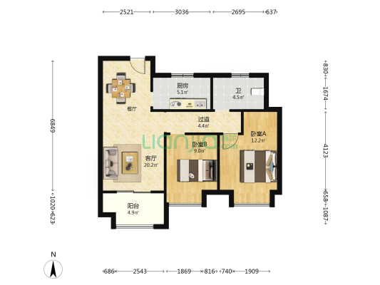 新站畅和苑 2室1厅1卫 83平方