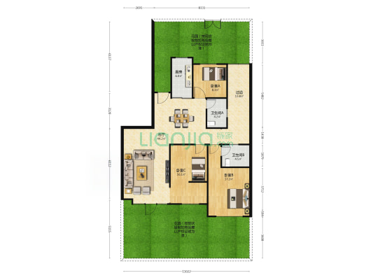恒大四季上东一期 3室1厅2卫 137平方