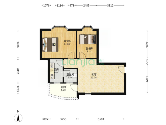 正侨花园 2室1厅1卫 67平方