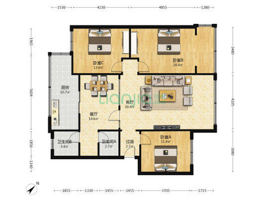新新街一巷13号 3室2厅2卫 122平方