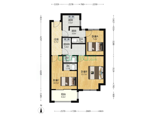 通运华庭 3室0厅3卫 80平方