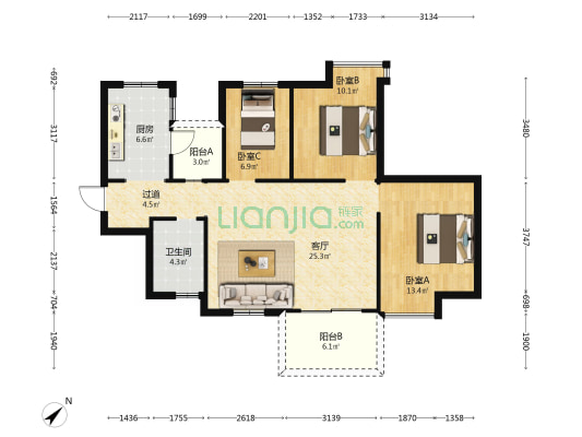 川大与文里 3室1厅1卫 99平方
