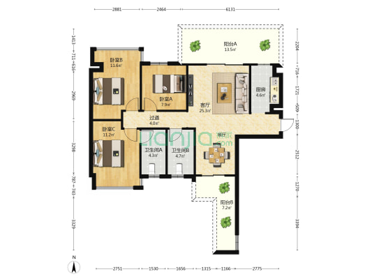 轨道御水元筑 3室1厅2卫 100平方