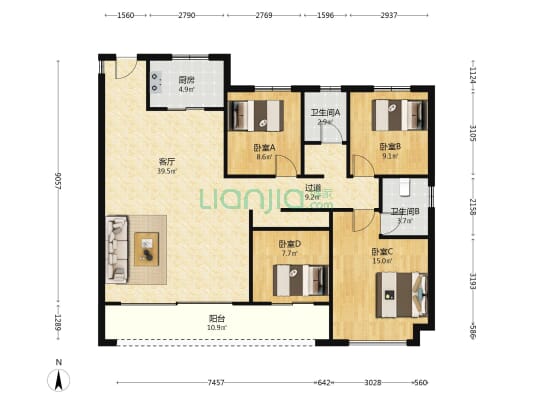 华实长沙领峯 4室1厅2卫 142平方