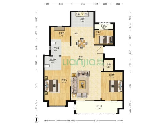 悦华府C区 4室1厅2卫 202平方