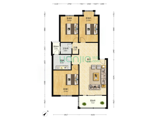 顺源环街123号小区 3室1厅1卫 106平方