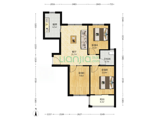 仁和新苑 3室1厅1卫 89平方