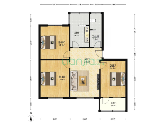 药厂小区 3室1厅1卫 103平方