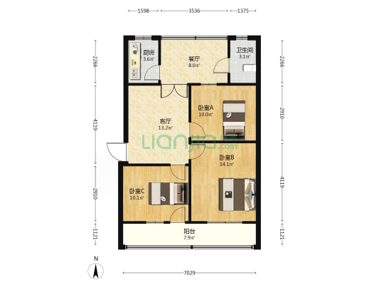 张纲路二段173号 3室2厅1卫 86平方